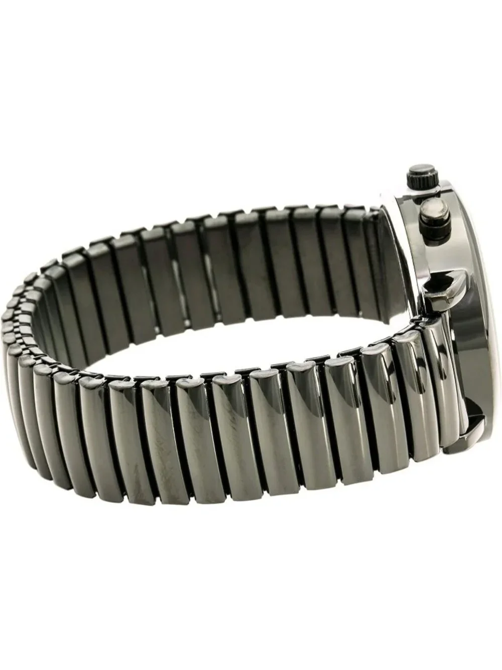 Women's Black Analog Display Push Button Glossy Expansion Band Wrist Watch